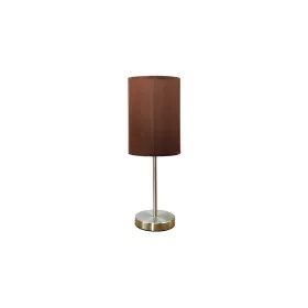   ELDLUX Stolní lampa niklová kulatá základna hnědá TC s rovným stínidlem E14