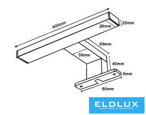 UNIVERSO Lampa pro montáž na nábytek 6 W 600 lm 4000 K IP44 400 x 95 x 40 mm chromová
