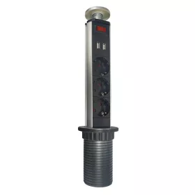 VÍCEZÁSUVKA TOWER 3 SCHUKO+2 USB CHROM