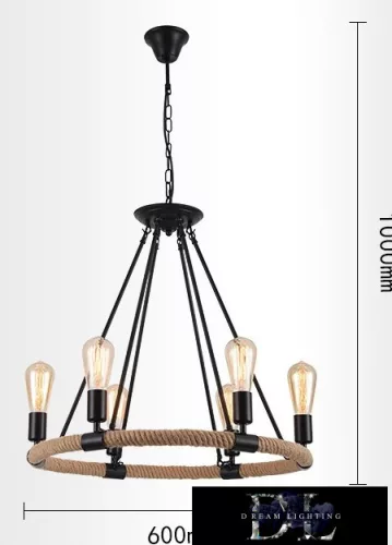 UNIVERSO Lněný provazový lustr 6xE27 IP20 D600x1000mm černý