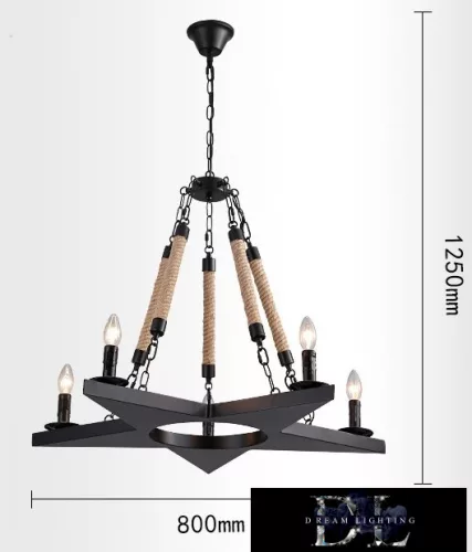 UNIVERSO Lněný provazový lustr 5xE14 IP20 D800x1250mm černý