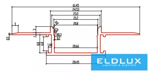 ELDLUX Hliníkový profil + krycí deska 2000x61x14mm