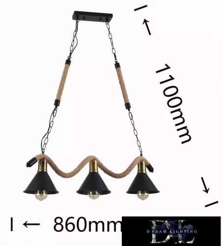 UNIVERSO Lněný provazový lustr 3xE27 IP20 860x1100mm černý