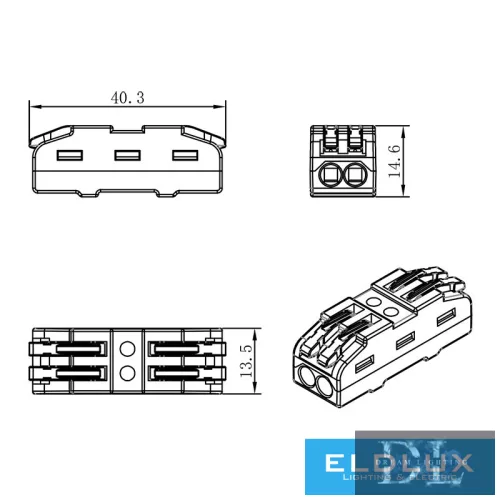 ELDLUX 2pólový otevíratelný kabelový konektor 15 ks/balení