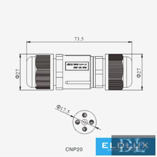 ELDLUX 3pólový otevíratelný kabelový konektor 1,5 mm² IP68