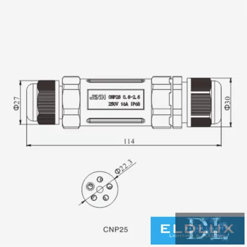 ELDLUX 3pólový otevíratelný kabelový konektor 2,5 mm² IP68