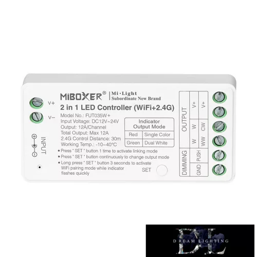 MIBOXER 2v1 WiFi + RF 2,4G SIMA/CCT ovladač LED pásků DC: 12–24 V Max: 12 A