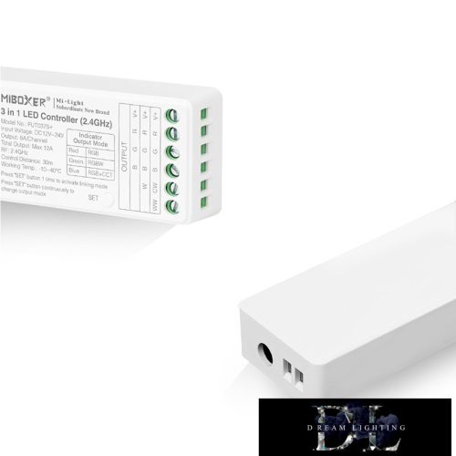 MIBOXER 3v1 RF 2,4G RGB/RGBW/RGB-CCT LED páskový ovladač DC: 12–24 V Max: 12 A