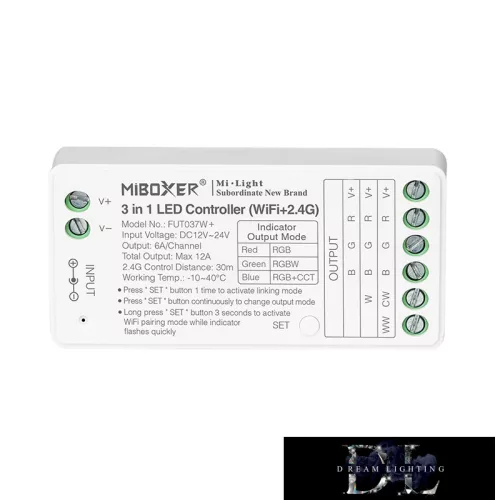 MIBOXER 3v1 WiFi + RF 2,4G RGB/RGBW/RGB-CCT ovladač LED pásku DC: 12–24 V Max: 12 A