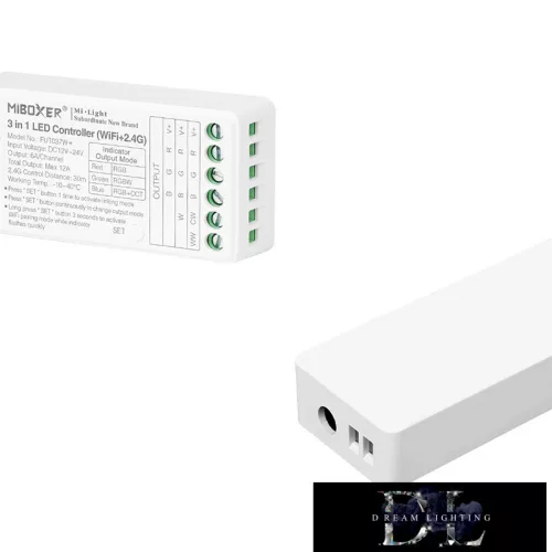 MIBOXER 3v1 WiFi + RF 2,4G RGB/RGBW/RGB-CCT ovladač LED pásku DC: 12–24 V Max: 12 A