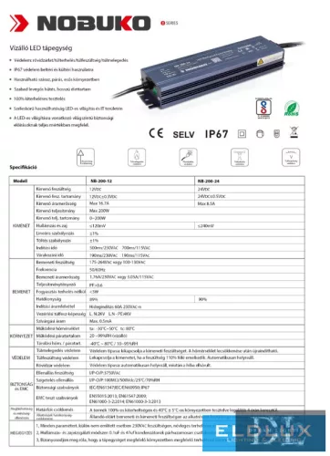 NOBUKO řada B 24 V 200 W IP67 Venkovní LED napájecí zdroj