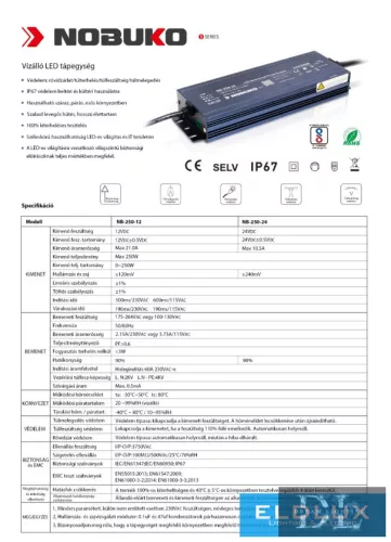 NOBUKO řada B 24 V 250 W IP67 Venkovní LED napájecí zdroj