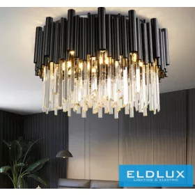   ELDLUX Křišťálová skleněná stropní lampa E14×6 D400x300mm Černá