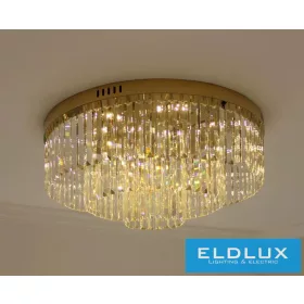   ELDLUX Křišťálová skleněná stropní lampa E14×10 D600x350mm Zlatá