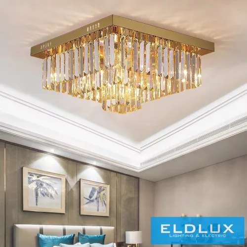ELDLUX Křišťálová skleněná stropní lampa E14×13 D600x600x350mm Zlatá