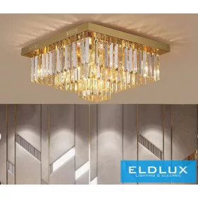   ELDLUX Křišťálová skleněná stropní lampa E14×12 D500x500x350mm Zlatá