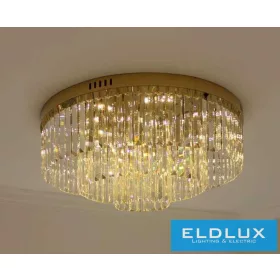   ELDLUX Křišťálová skleněná stropní lampa E14×19 D800x350mm Zlatá