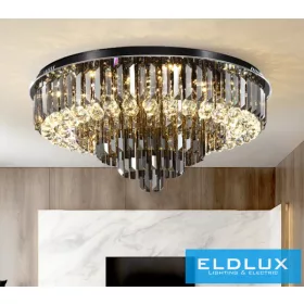   ELDLUX Křišťálová skleněná stropní lampa E14×13 D580x350mm Černá
