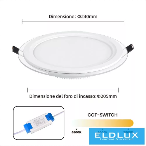 UNIVERSO Kruhový zapuštěný LED panel 24 W 2400 lm CCT/kapacita 120° IP20 bílá D240 mm výřez: D205 mm