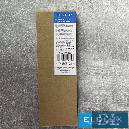 ELDLUX Transformátor DC: 12 V Max. 60 W/5 A IP20 163 × 53 × 20 mm
