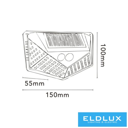 UNIVERSO Solární lampa-PIR 3,7 V-1200 mAH 5,5 V-0,55 W 160 lm 4000 k IP65 černá