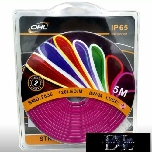 UNIVERSO Neonový LED pásek 12 V 2835-120D-8w/M růžový IP65 5 m